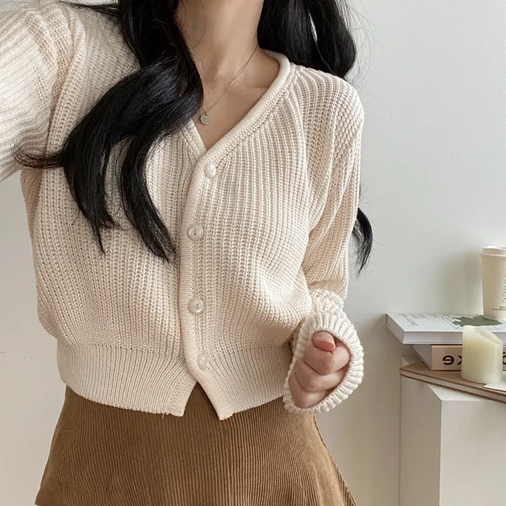 [도톰해요!/강추] 데일리 브이넥 크롭 니트 가디건 상세 이미지 2
