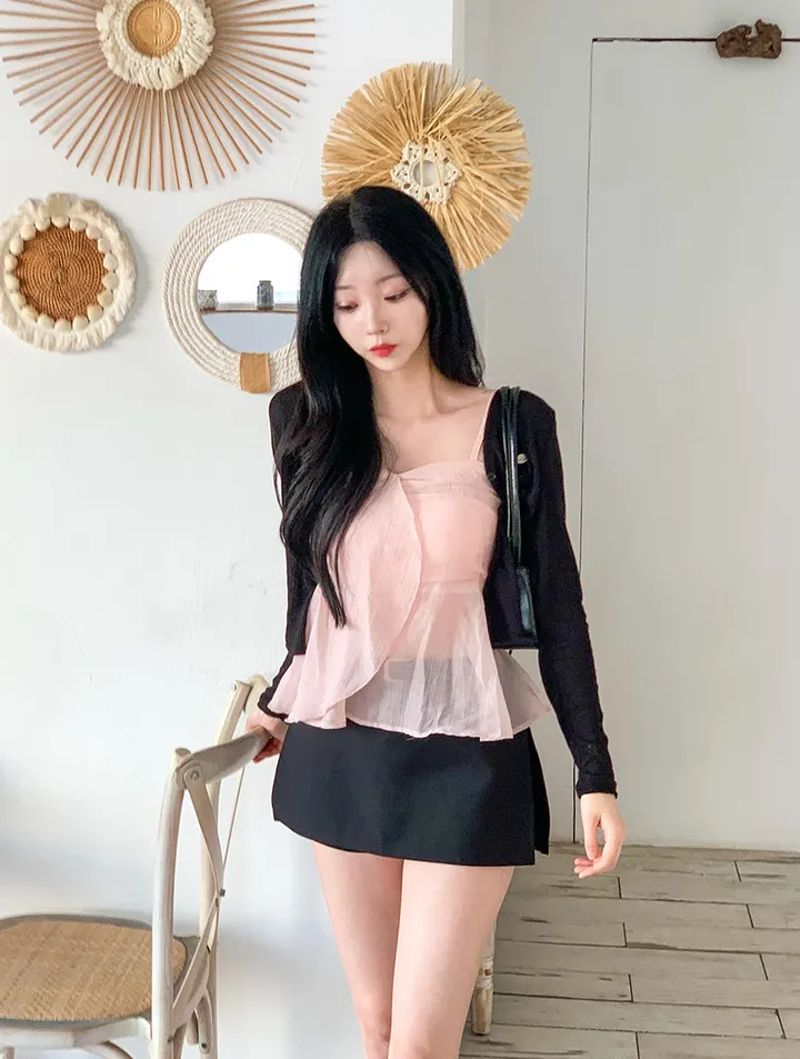 [살랑살랑❤️] 팬던트 시스루 크롭 가디건 - 5color (살안타템/데일리/골지/파스텔/브이넥/긴팔/아이스/후들후들핏) 상세 이미지 27