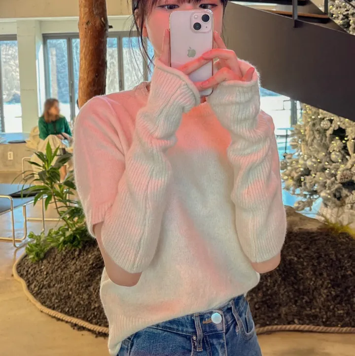 [워머SET/재진행‍🔥] 러블리 보들 울 핸드 워머 니트 세트 루즈핏 트임 반팔 니트티 라운드넥 토시 니트투피스 상세 이미지 20