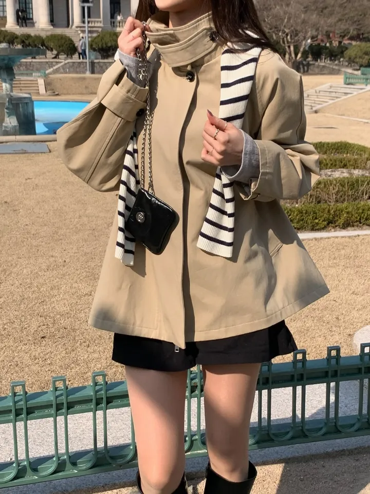 [*주문폭주!!/당일발송*] 파리 트렌치 케이프 하프코트 트렌치코트 트렌치하프 하프트렌치 코트 봄아우터 봄트렌치 절개트렌치 (1color) 상세 이미지 2