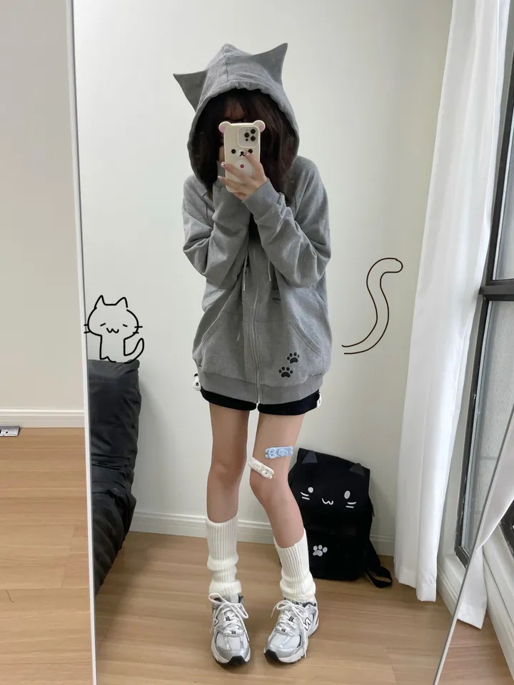 빈티지 캐릭터 캣후드  고양이 루즈핏  후드집업 상세 이미지 1