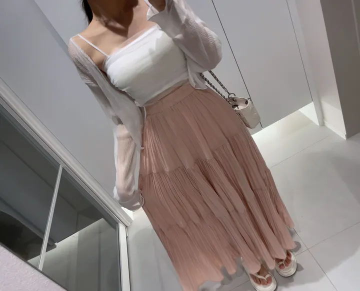 [청순여리핏💖/최저가] 체형커버 봄 여름 쉬폰 셔링 망사 끈나시 탑 + 진주단추 시스루 플리츠 요루 크롭 루루 가디건 세트 슬림핏가디건 여름나시가디건세트 상세 이미지 5