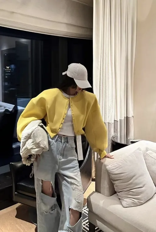 ((고퀄*꼭사템)) 네오플렌 컬러 패치 퍼프 자켓 아우터 외투 스판 루즈핏 오버핏 상세 이미지 6