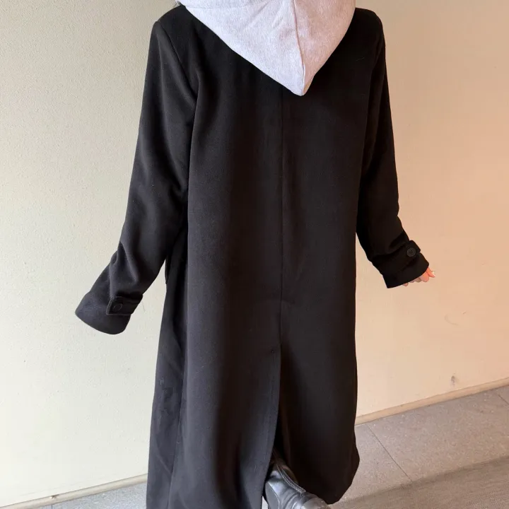 [패드내장/일체형/맥시롱기장감] 루즈핏 울 모직 후드 레이어드 롱 뒷트임 코트 1COLOR 상세 이미지 13