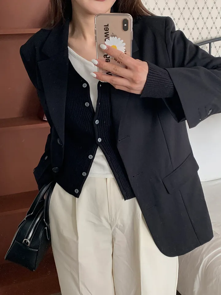 [봄가디건/나시일체형] 오즈 배색 레이어드 일체형 골지 브이넥 봄 가을 가디건 2color (레이어드/니트레이어드/레이어드가디건/배색가디건/봄/봄니트) 상세 이미지 24
