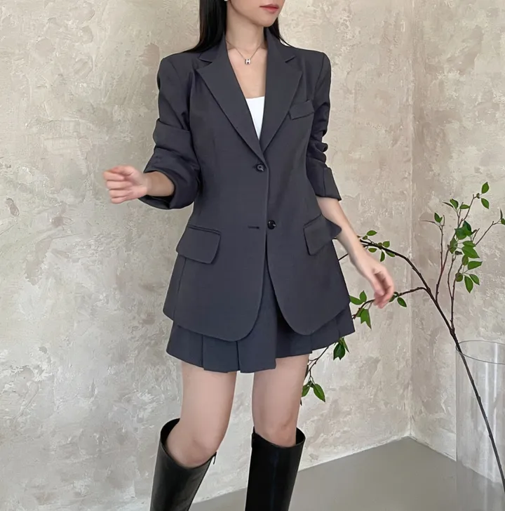 [자체제작][투피스set] 테일러 쓰리포켓 뒷트임 하프 자켓 /투피스세트/투피스/하프자켓/뒷트임자켓/뒷트임하프자켓/하객룩/루즈핏자켓/남친핏자켓/와이드자켓/소매트임자켓/트임자켓 상세 이미지 39