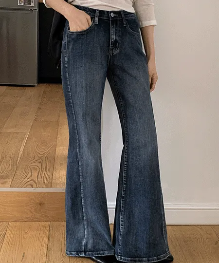 [3つの機長、太くて広い]修理なしのスリム ブーツカットデニム パンツ・ズボン 89595ビッグサイズの女性衣料品
