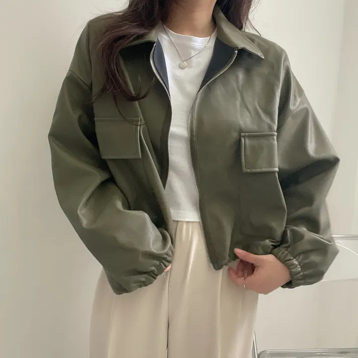 [투웨이/고퀄리티]레더 스트링 카라 크롭 라이더 숏자켓 3color 상세 이미지 48