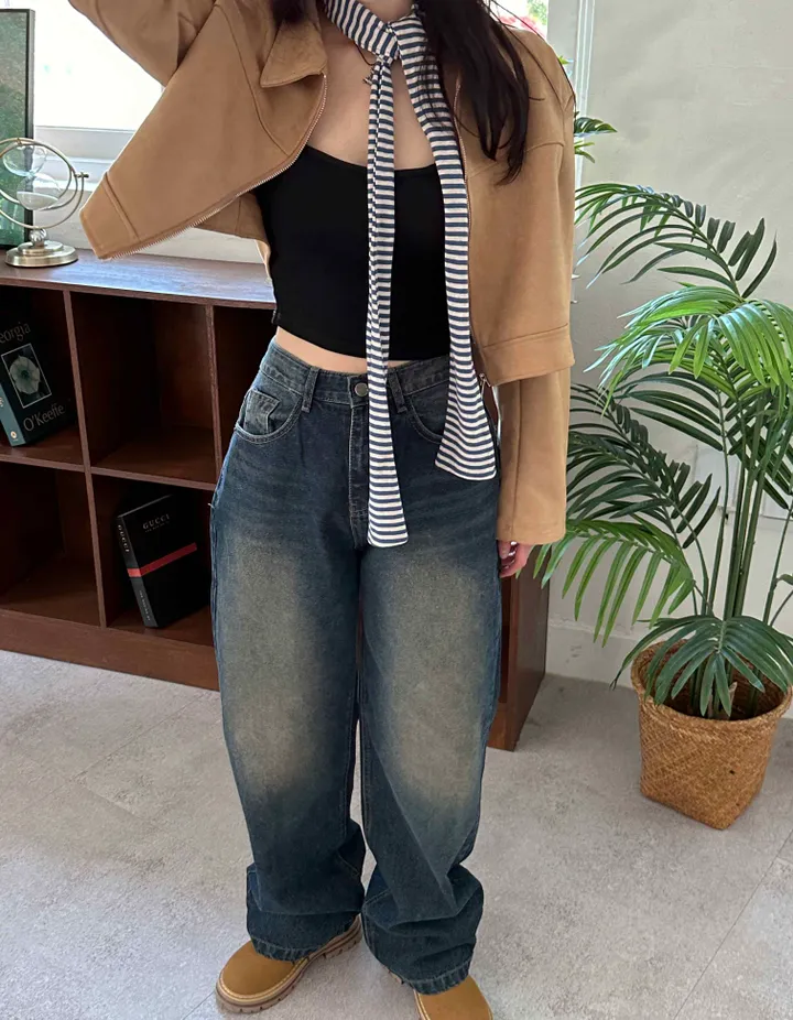 スエードオーバーサイズカラークロップドジップアップジャケット