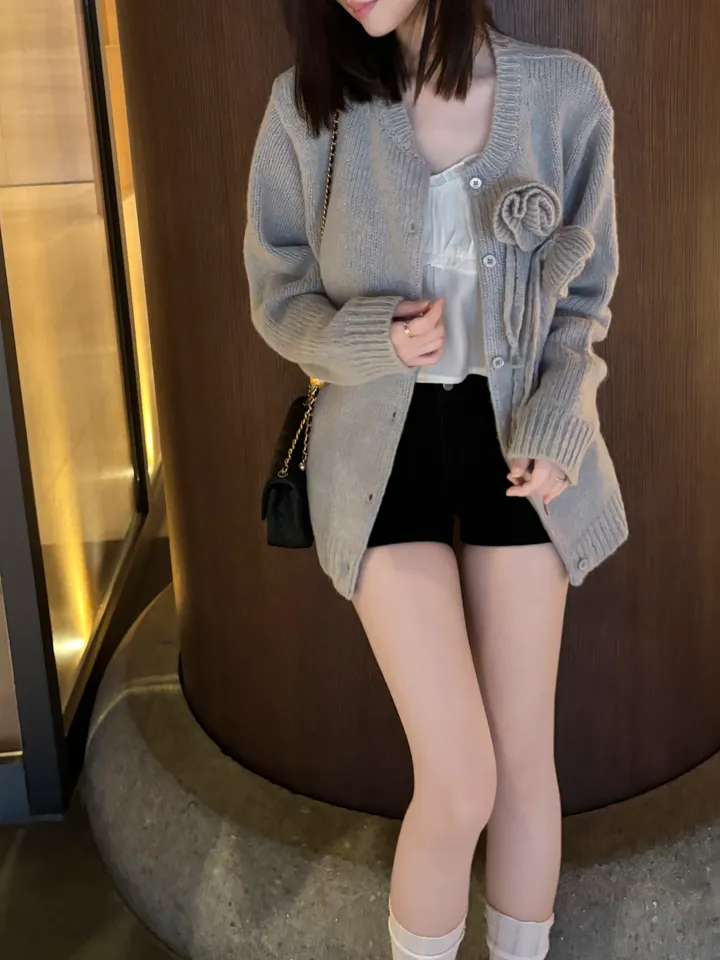 🌺제니 핀터레스트 무드 울50 꽃 코사지 루즈핏 가디건 상세 이미지 13