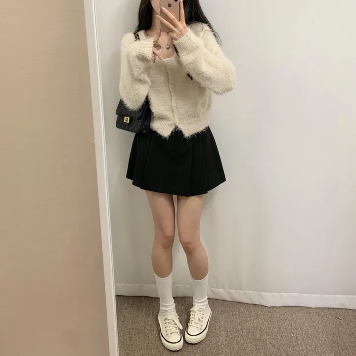 [7 color] 웨더 브이넥 퍼 가디건 / 솔잎퍼 간절기 봄 가디건 앙고라 여리핏 벚꽃 수학여행 시크 로맨틱룩 데이트룩 상세 이미지 13