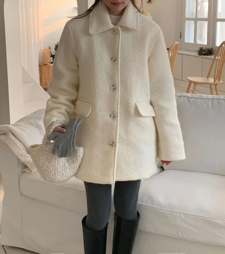 [주문폭주🔥][겨울신상⛄] 메리 부클 카라 하프 코트(2color) / 하객룩 하프코트 코트 숏코트 아우터 상세 이미지 3
