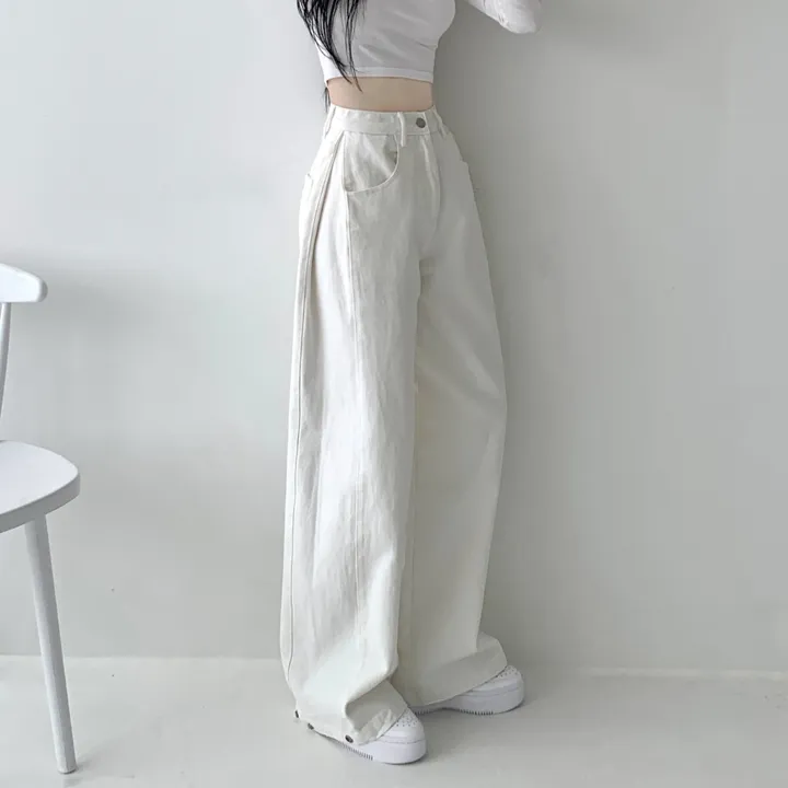 [스냅핀턱🖤/기장선택/핏보장/컬러 추가!] 스노우 4계절 폴딩 사이드 핀턱 하이웨스트 롱와이드 팬츠 히든밴딩 밑단 스냅 비조 버튼 코튼 면바지 와이드 조거 바지 키작녀 키큰녀 상세 이미지 5