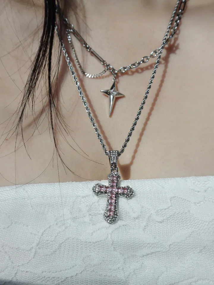 [s.steel/3color] bold cubic cross necklace | 볼드 큐빅 십자가 목걸이 상세 이미지 29