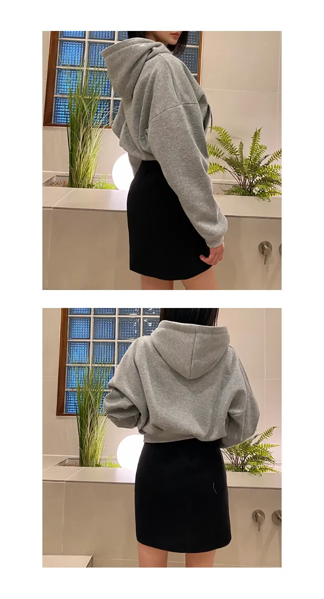 [주문폭주]언더립 기모 오버핏 크롭 투웨이 후드 숏 집업 점퍼(블랙/그레이/차콜) 상세 이미지 10