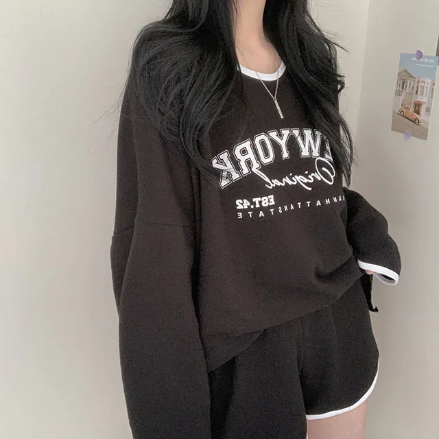 [여름 세트상품!] 랍빠포인트 뉴욕 박시핏 부드러운 트레이닝세트 긴팔 반바지 상세 이미지 13