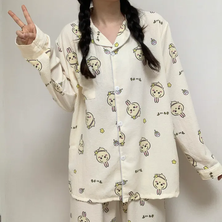 [🔥당일출고🔥/3컬러!] 먼작귀 치이카와 하치와레 우사기 생일선물 지지미 긴팔 긴바지 잠옷 파자마 홈웨어 세트 상세 이미지 18