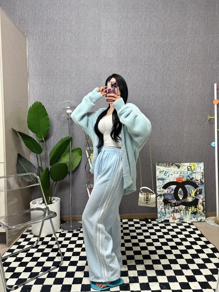 봄 레이스트랙 스트링팬츠 (소라/그레이/핑크/네이비/블랙) 레이스바지 와이드팬츠 트레이닝팬츠 트랙팬츠 상세 이미지 19