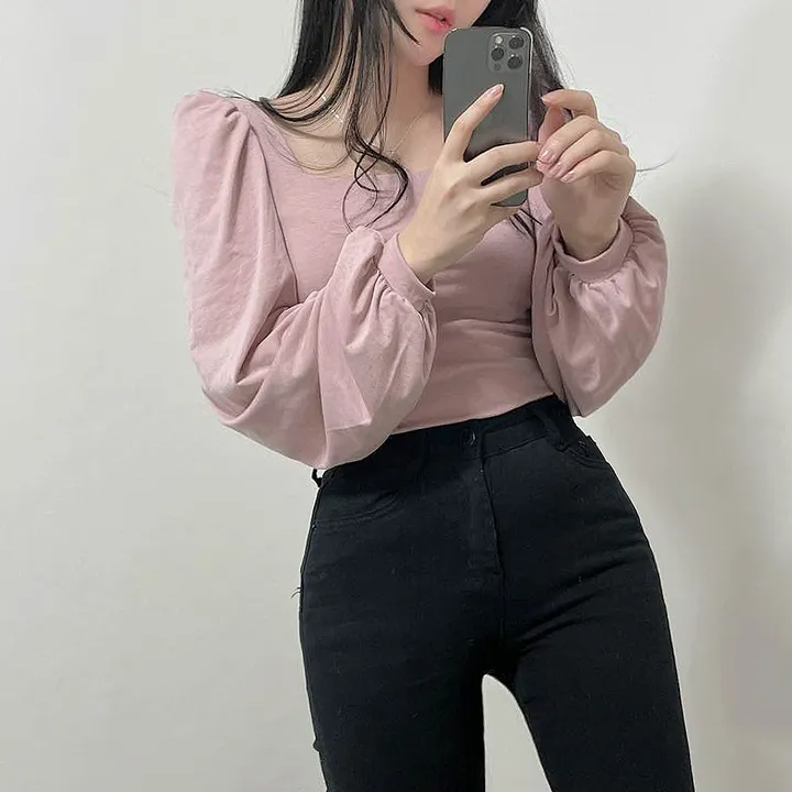 [속옷비침X!묶음할인]여리글램 퍼프 모어 스퀘어 반크롭 긴팔T 4col 상세 이미지 27