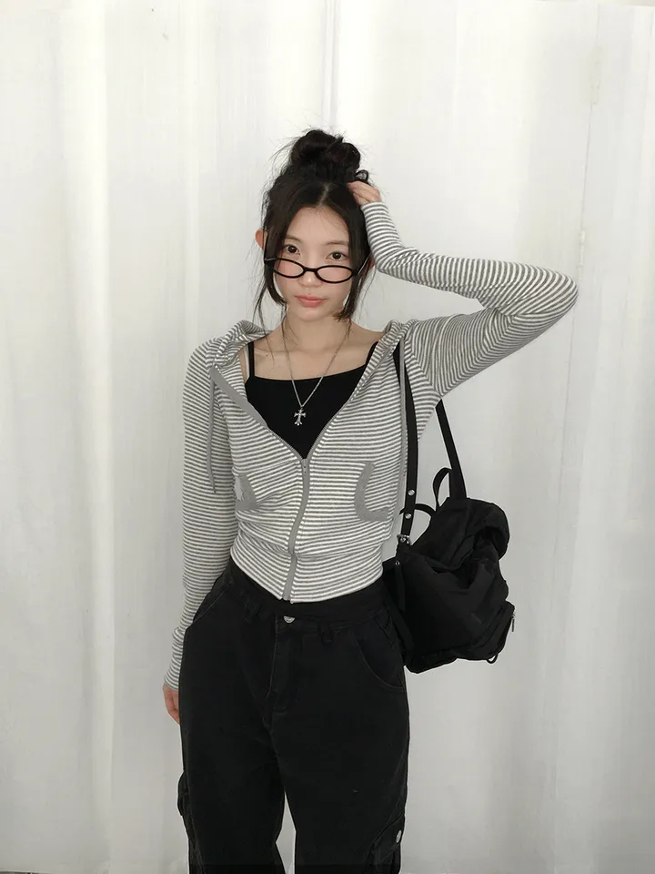[말라핏보장❣️슬림핏 데일리 잔단가라 골지 후드집업] 로티단가라슬림후드집업 상세 이미지 6