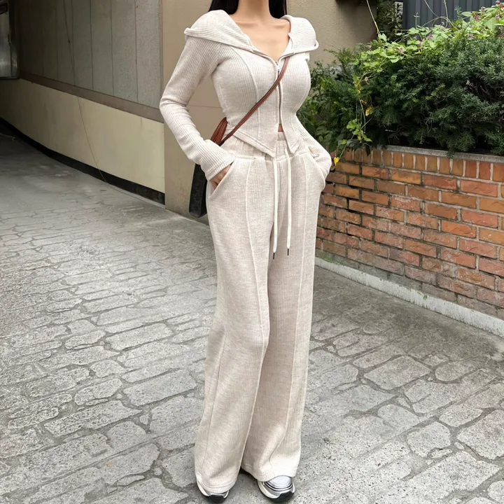 *봄ver* [MADE:컬러추가] #-3kg!! 슬림 빅후드ver.1 오프숄더 셋업 (5color) 슬림핏 크롭 후드집업 오프숄더집업 롱 와이드팬츠 트레이닝세트 상세 이미지 7