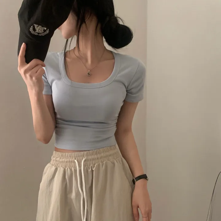 [파스텔🤍/MADE] 보장된핏, 옆셔링 스퀘어넥 반팔 크롭티셔츠 - 8color 상세 이미지 30
