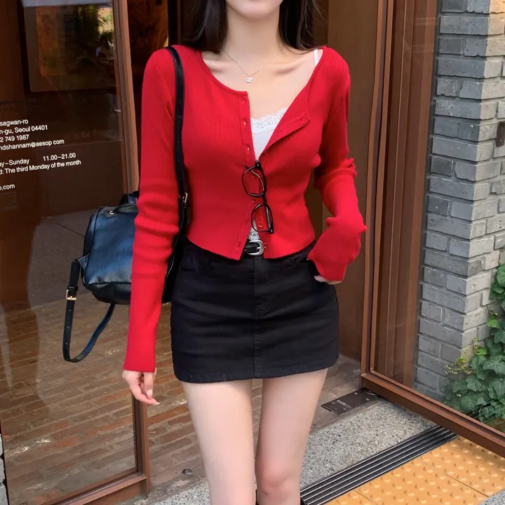 [ 인스타폭주 ] 가넷 골지 유넥 긴팔 가을 크롭 니트 가디건 상세 이미지 13