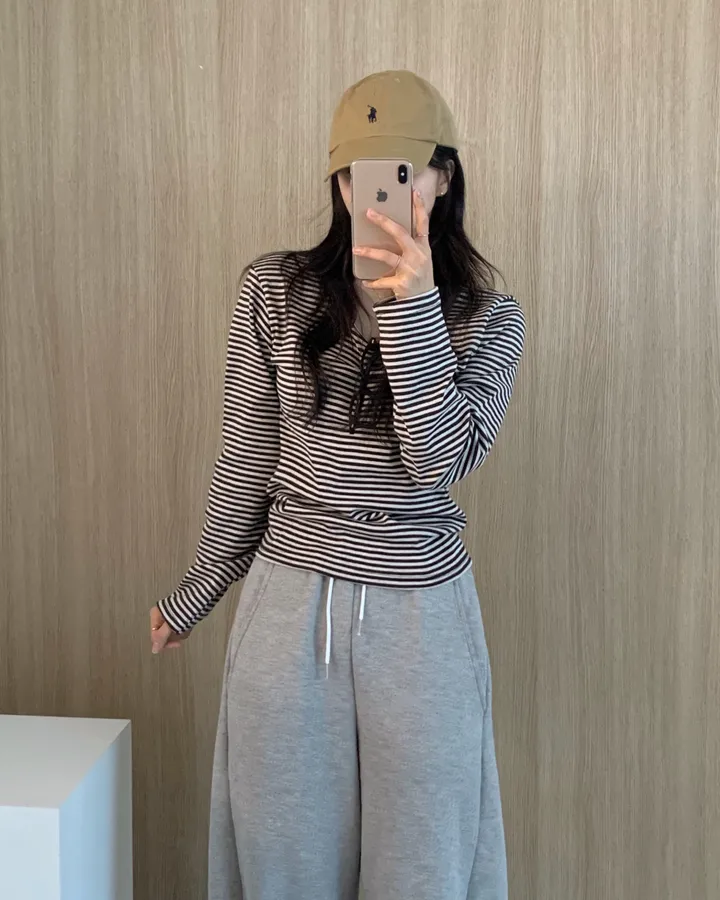 [날씬핏🦊/매일매일] 블리스 라운드넥 단가라 긴팔티셔츠 -4color 상세 이미지 15