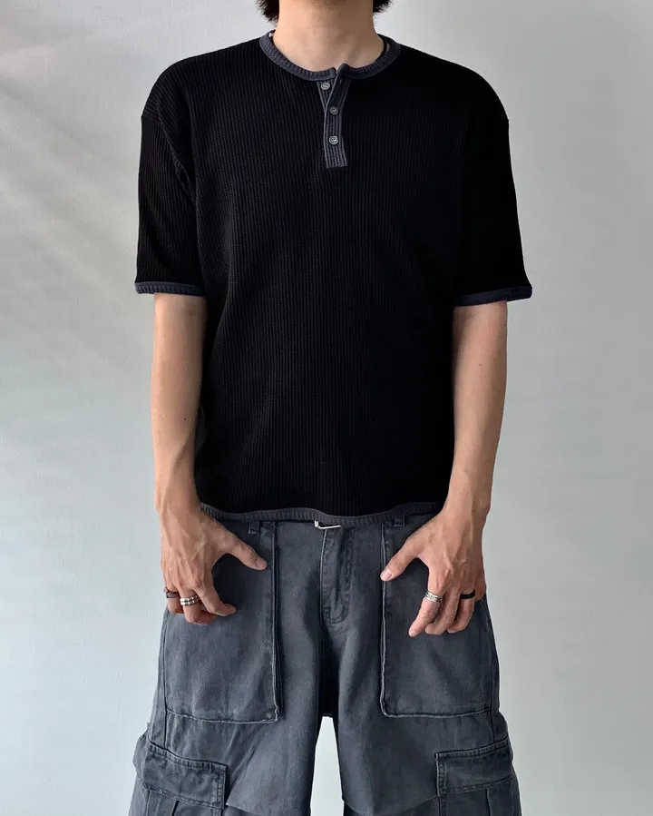 【KOOLOSET】[Plan]Waffle Henley Neck Ringer Half Sleeve The Waffle Long-Sleeve Henley Bone – Everlane