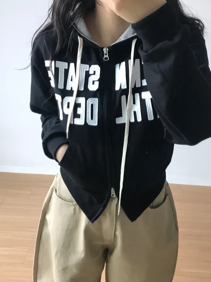 [투웨이] 뎁트 배색 반크롭 후드집업 상세 이미지 7