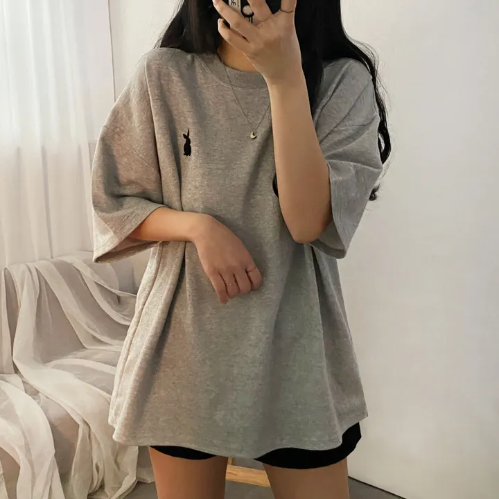 [넉넉/데일리] 러블리 래빗 자수 오버핏 반팔티T 상세 이미지 24