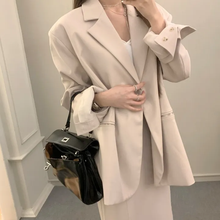 *한정수량원가 SALE* 국내 하이퀄리티 기본 수트 자켓 절개 슬릿 롱 스커트 하객룩 정장 오피스룩 투피스 세트 셋업 2color 상세 이미지 3