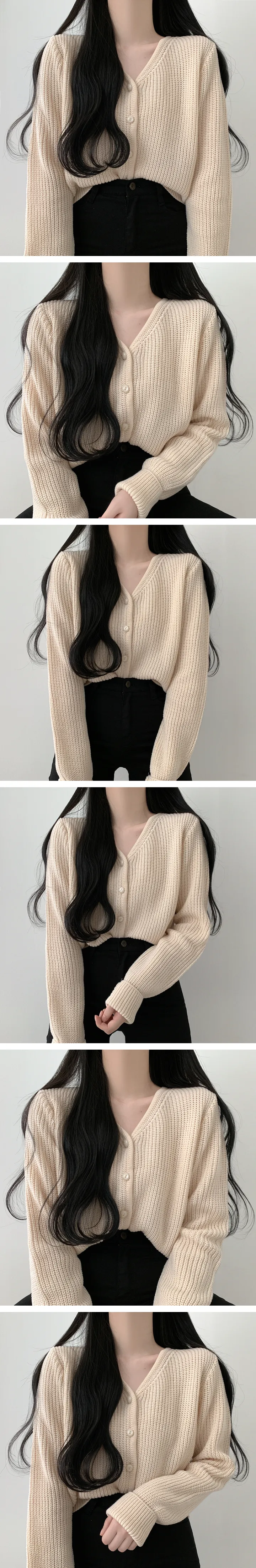 구슬단추 브이넥 긴팔가디건 [6color] 상세 이미지 5