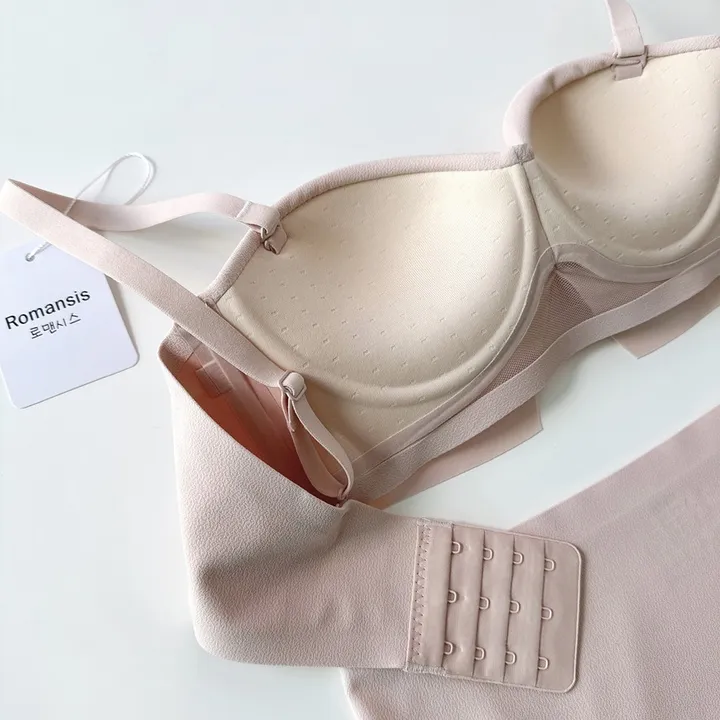 볼륨업 하프컵 반컵브라 심리스 뽕브라 노와이어 편한 오프숄더 튜브탑 A컵 AA컵 여름 끈없는 브라탑 팬티 속옷 세트 상세 이미지 9