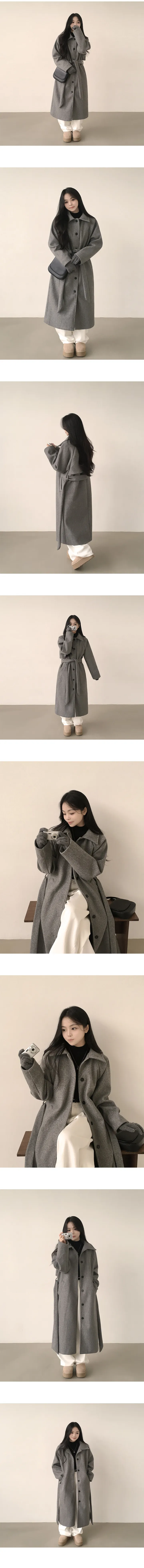 [백화점퀄리티🩶/부해보임없는~] 깔끔한 아웃핏으로 자주 손이 가는, 싱글 카라 나그랑 허리 스트랩 루즈핏 모직 롱코트 (4color) 상세 이미지 2