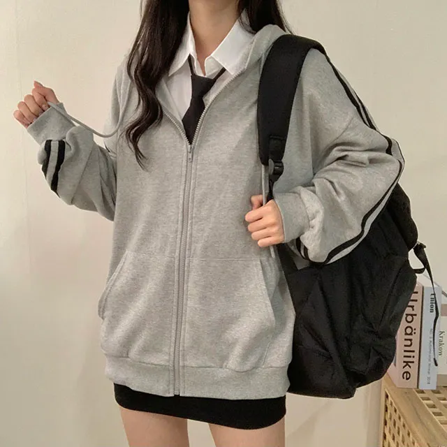 (◞˃ᆺ˂)◞💖[박시핏!/5컬러] 꾸안꾸강추 핏 예쁜 오버핏 심플 베이직 라인 두줄 포인트 기본 후드집업 상세 이미지 10