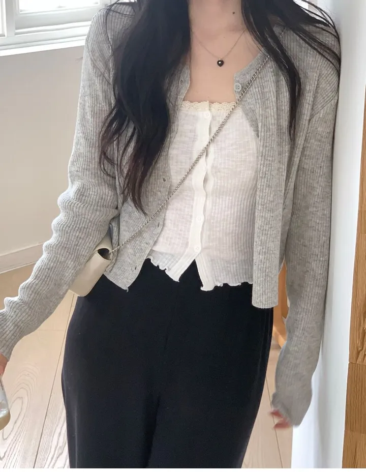 레이 여름 린넨 골지 크롭 라운드 긴팔 가디건 (9color) [ 봄 여름 살안타템 데일리룩 기본 베이직 ] 상세 이미지 22