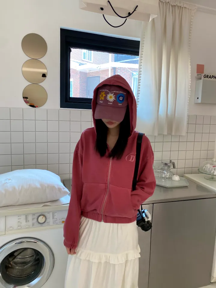[💖봄신상/여리여리/💖피그먼트]헤븐 시보리 크롭 아방핏 루즈핏 자수 여친룩 꾸안꾸 후드 집업 상세 이미지 6