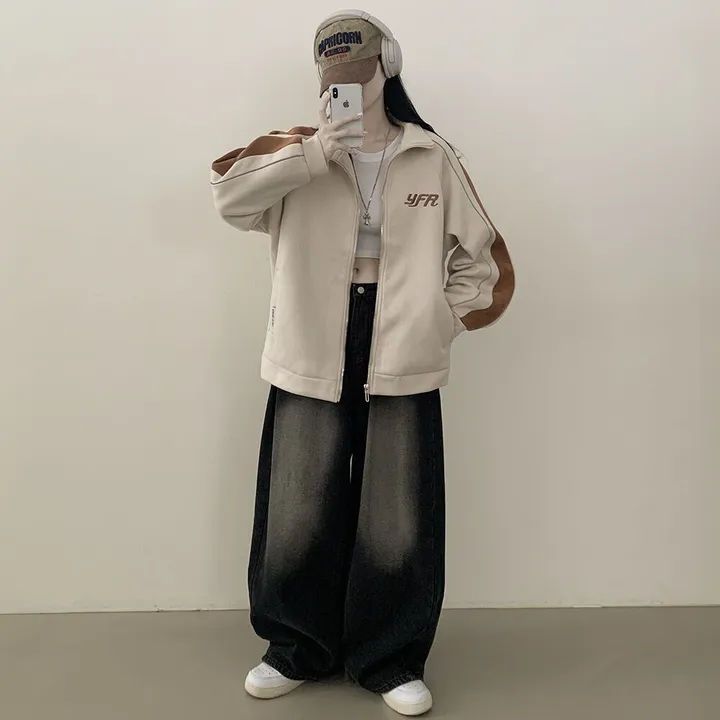 [보온력갑!/겨울까지] 스웨이드 하이넥 배색집업 오버핏 후리스자켓 점퍼 상세 이미지 15