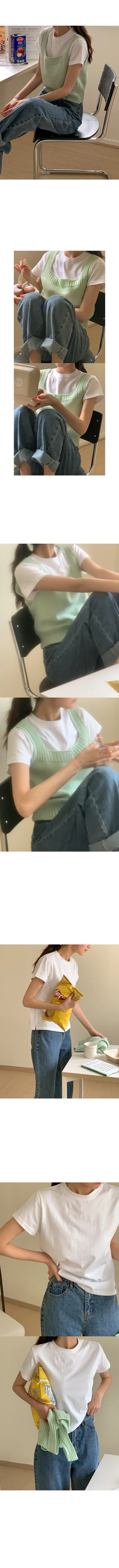 나이니 뮤트 컬러 옆트임 베이직 라운드 티셔츠