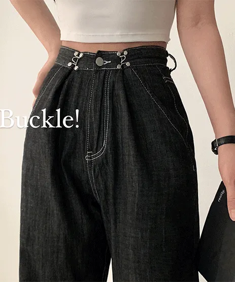 [쿨링원단!/여름까지] 비죠버클 스티치 와이드 데님팬츠,청바지 - 2color