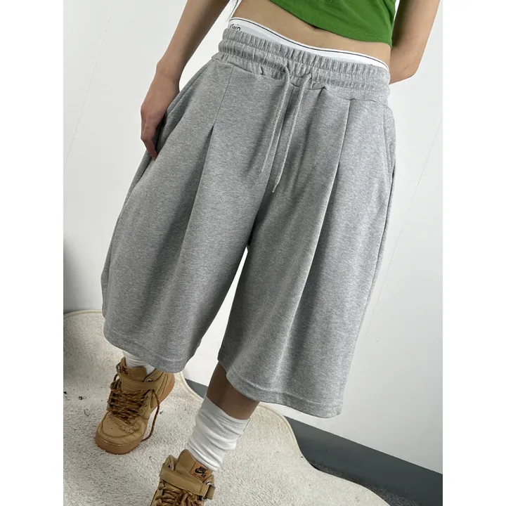 [UNISEX/기획특가/소장추천!/3size!]사이드 폴드 핀턱 포인트 루즈 와이드 벌룬 버뮤다 하프 트레이닝 팬츠(2color) 상세 이미지 34