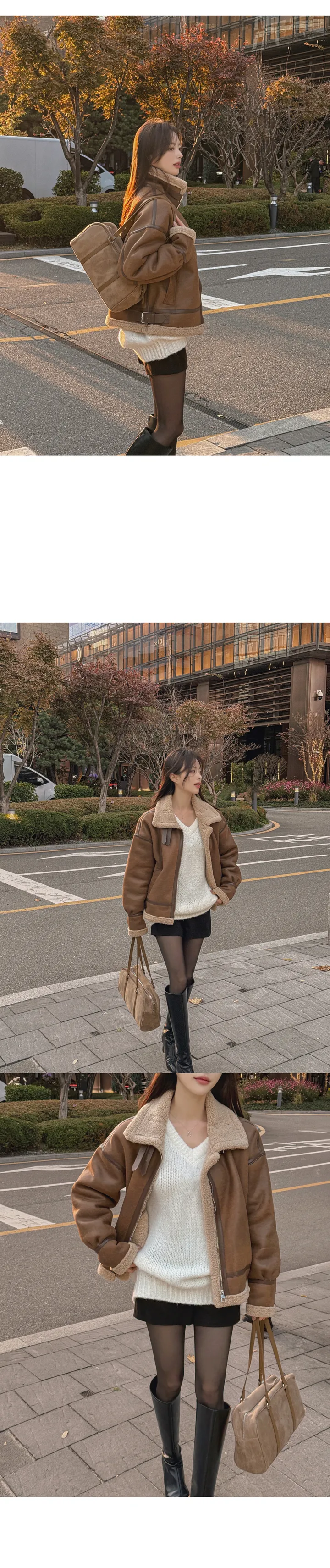 [안감 털날림❌/하이넥 버클⭕] 에티오 하이넥 더블버클 지퍼 가죽포인트 허리버클 양털 페이크레더 무스탕 상세 이미지 16
