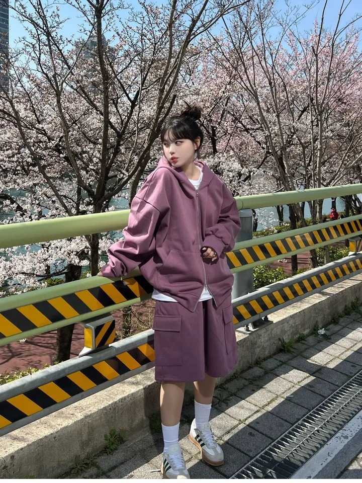 🌼당일출고🌼💗2000장 돌파💗[고퀄 핏대박/7Color/신상] 빅사이즈 투웨이 후드집업 카고 버뮤다 팬츠 트레이닝 세트 커플룩 시밀러룩 오버핏 꾸안꾸 트레이닝복 상세 이미지 46