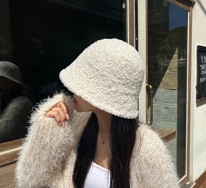 [당일배송]루킨포자체생산[특가세일]무지 뽀글이 벙거지 [묶음세일]뽀송이 양털 니트 버킷햇 모자 4color(블랙칼라-2000원) 상세 이미지 3