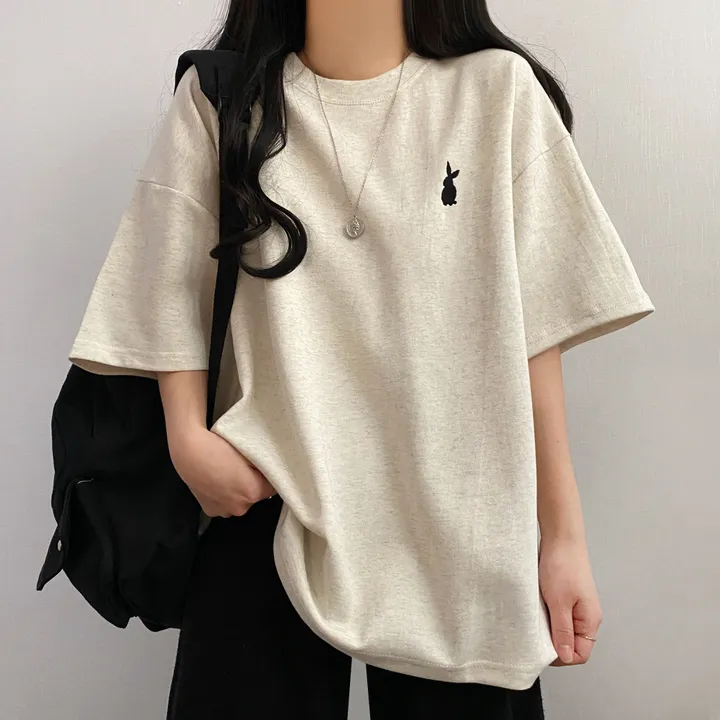 [넉넉/데일리] 러블리 래빗 자수 오버핏 반팔티T 상세 이미지 2