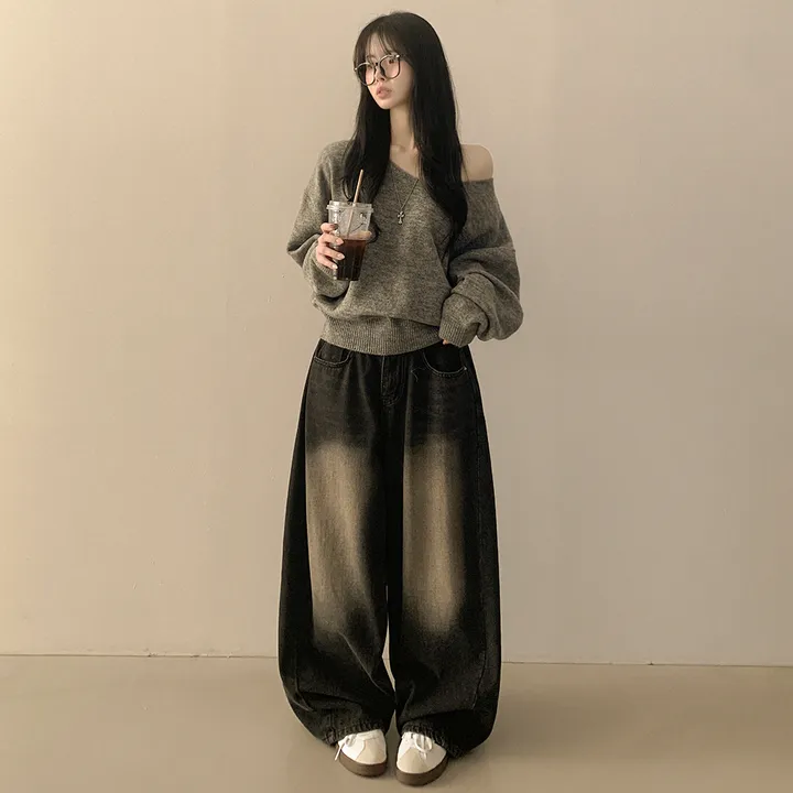 [청순힙✨폭닥] 흐르는 여리핏, 보트 브이넥 오버핏 원오프숄더 아방핏 긴팔니트 빅사이즈 상세 이미지 23