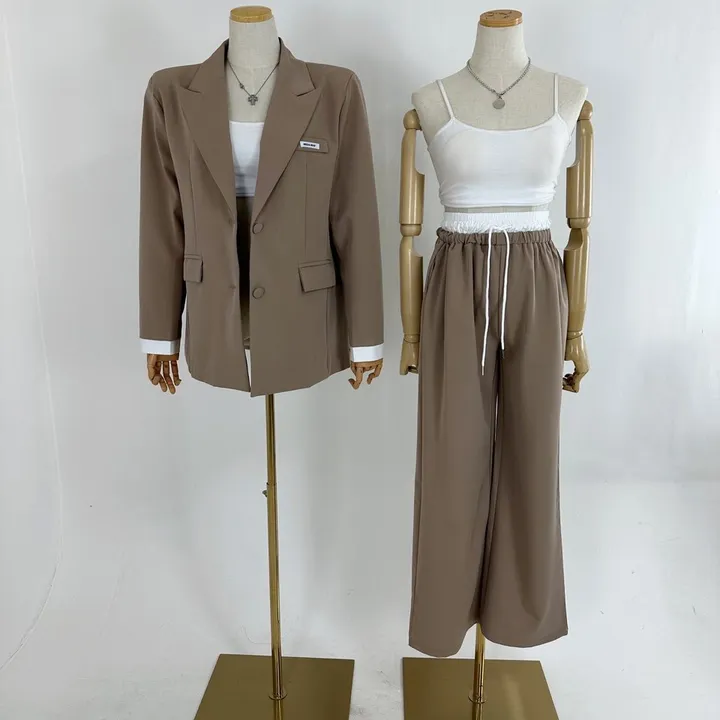 [25SS/*고퀄*/강추코디/하객룩/오피스룩/세트가격💕] 루즈핏 소매 레이어드 배색 미니패치 패드 베이직 자켓 + 하이 배색 밴딩 롱 슬랙스 와이드 팬츠 SET셋업(3COLOR) 상세 이미지 35