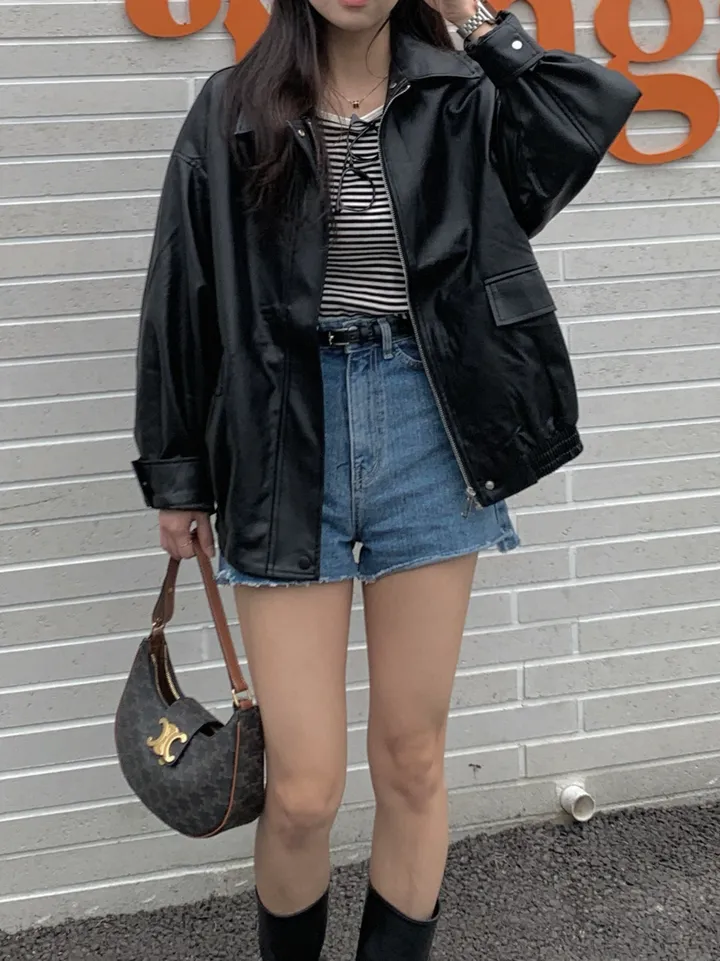 <미리 봄🌸/찐오버핏> 데이 오버핏 카라 블루종 레더자켓 - 2color 상세 이미지 48