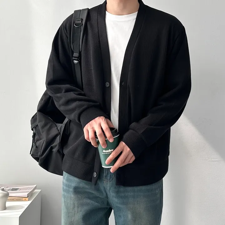 4color 어깨 +3cm 남녀공용 오버핏 소프트 루즈핏 니트 가디건 자켓 남자브이넥베이직가디건 상세 이미지 12